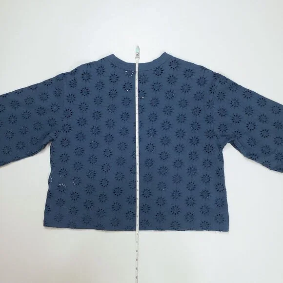 Madewell Embroidered Wide-Sleeve Boxy Tee Sunfaded Blue Relaxed Fit Casual Top S - Picture 12 of 16